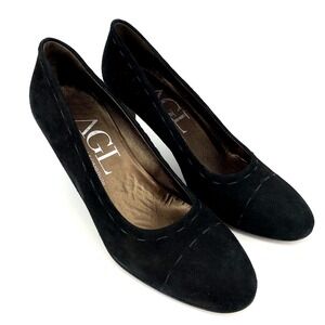 AGL Sisley Womens Size 39.5 (US 9) Black Suede Heels Pumps Shoes EXCELLENT